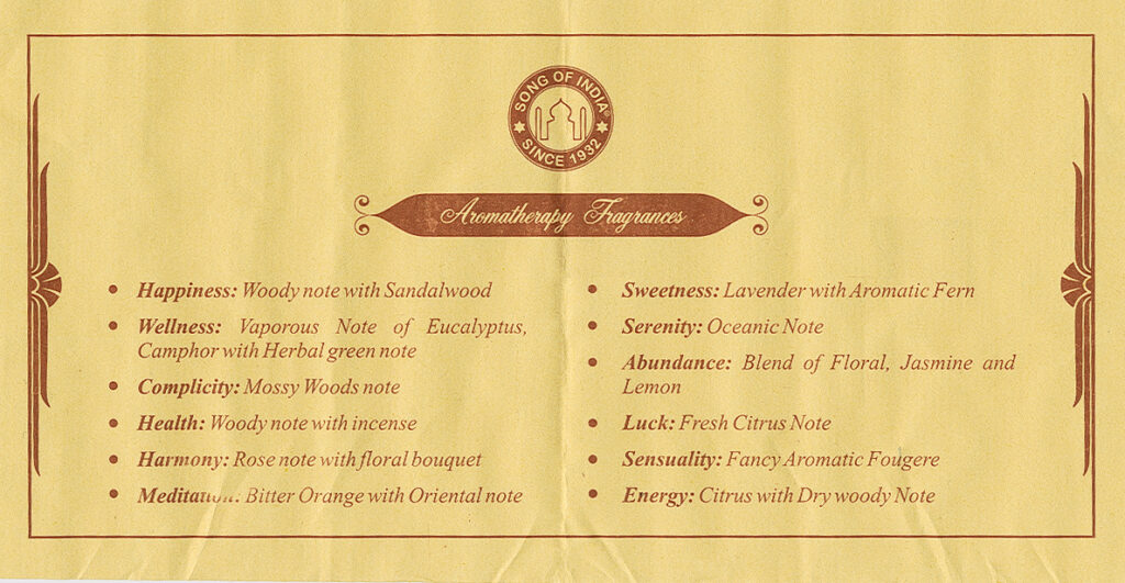 Song of India - Aromatherapy - Faltblatt